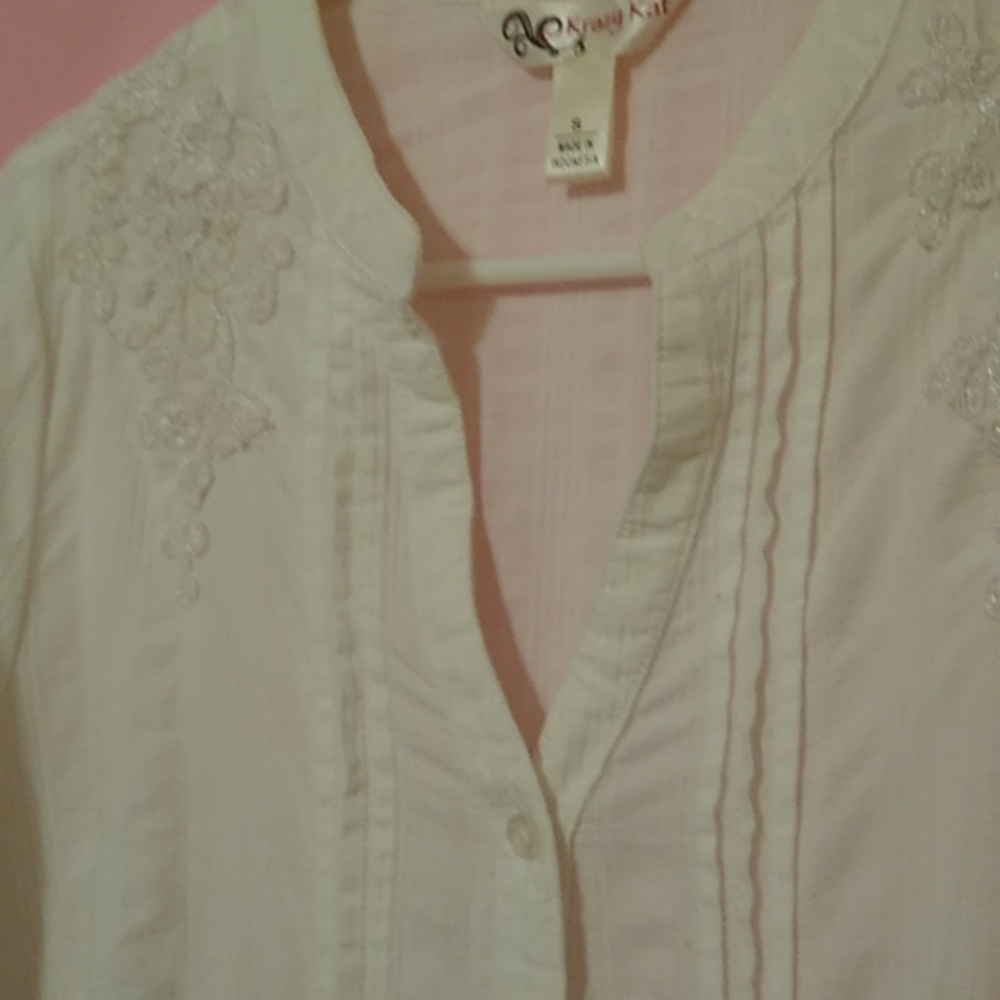 Krazy Kat 100% Cotton White Blouse Front Pintucks Appliques - Picture 4 of 15